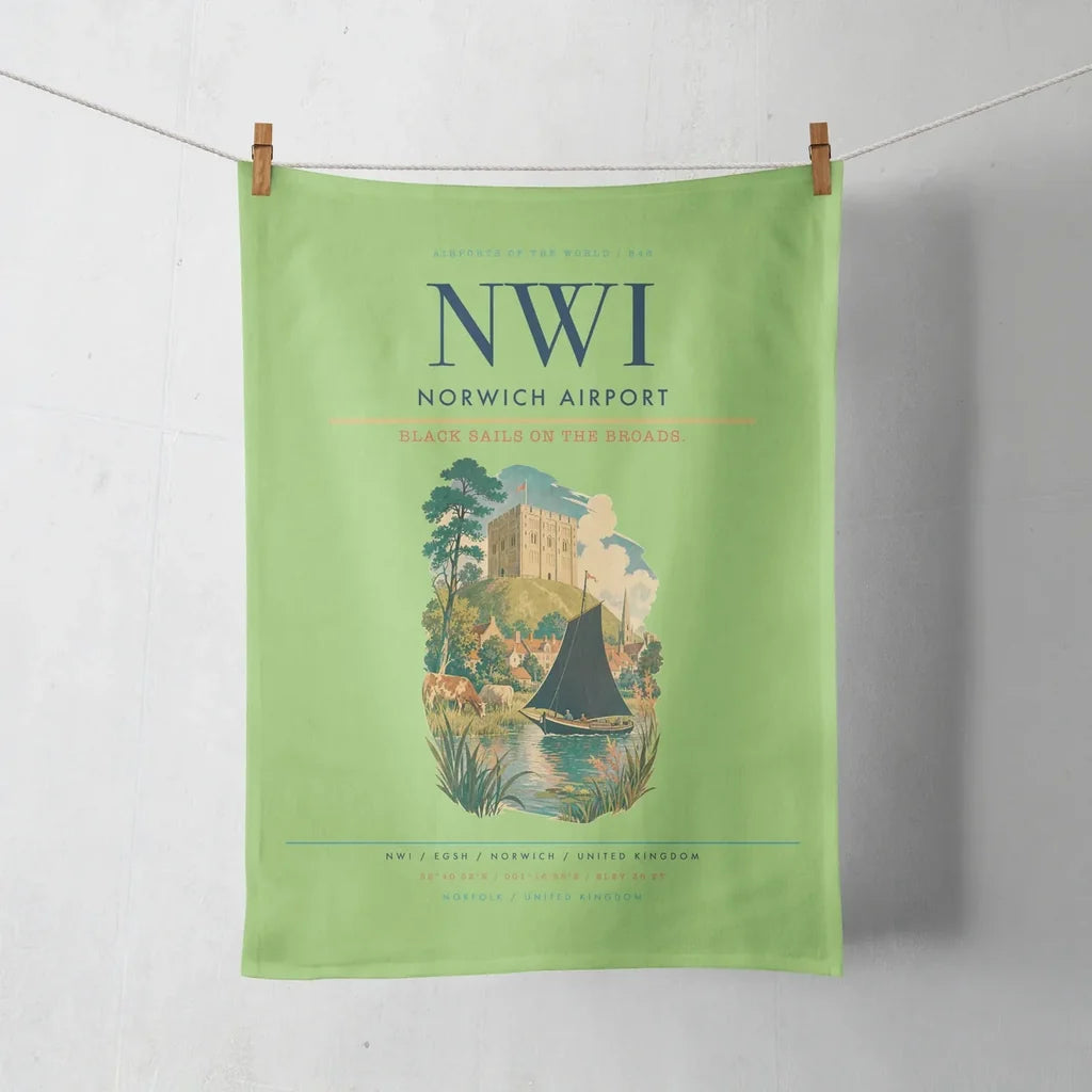 Norwich Airport (NWI) design on light green towel