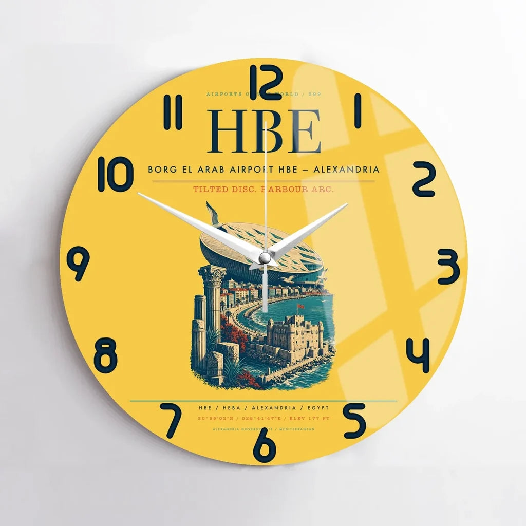Borg El Arab Airport (HBE) design on yellow no frame wall clock