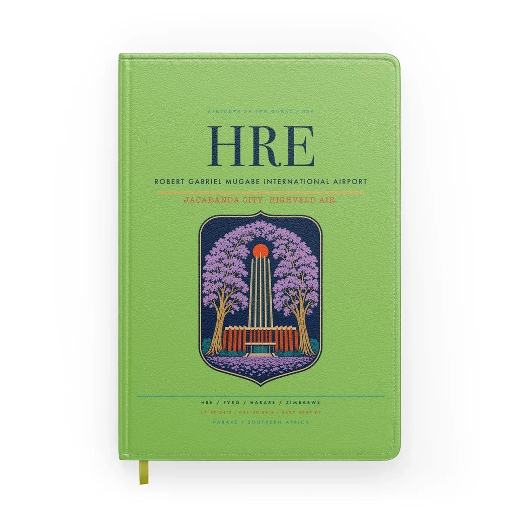 Robert Gabriel Mugabe International Airport (HRE) design on light green notebook