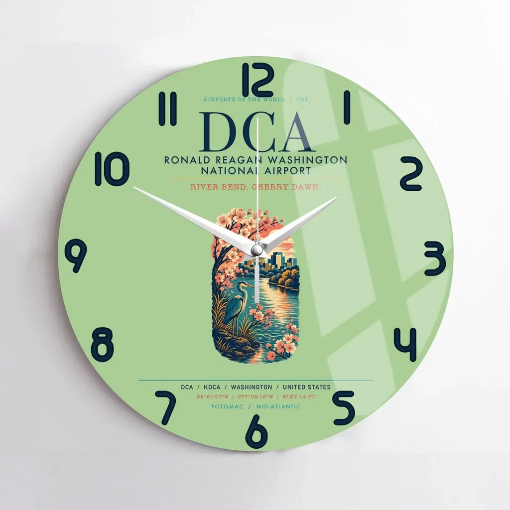 Ronald Reagan Washington National Airport (DCA) design on light green no frame wall clock