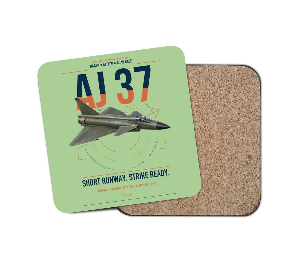 Saab AJ 37 Viggen design on light green 1 piece coaster