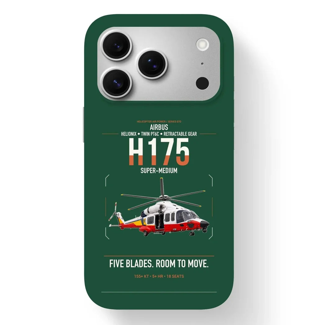 Airbus H175 design on dark green magsafe iphone case, for iPhone 17 Pro