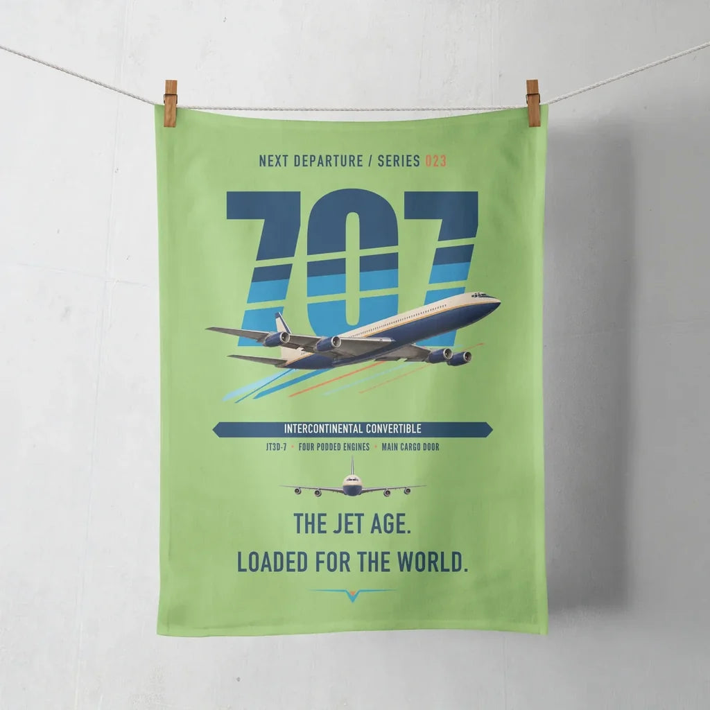 Boeing 707-320C design on light green towel