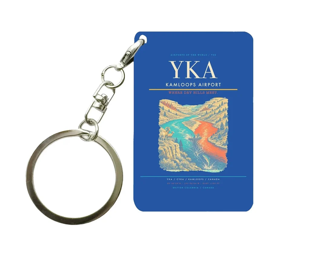 Kamloops Airport (YKA) design on blue key chain