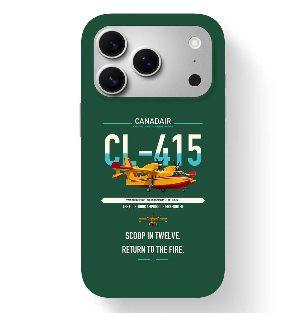 Canadair CL-415 design on dark green magsafe iphone case, for iPhone 17 Pro