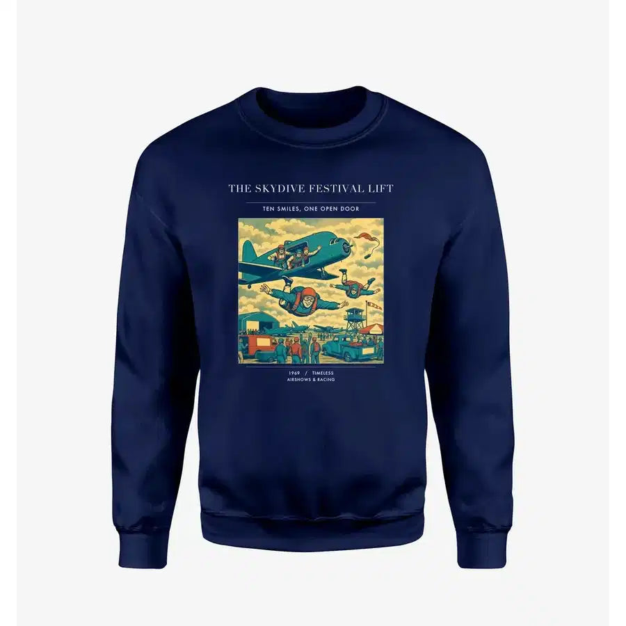 VINTAGE G4471 - The Skydive Festival Lift - Designed Sweatshirts design on navyblue