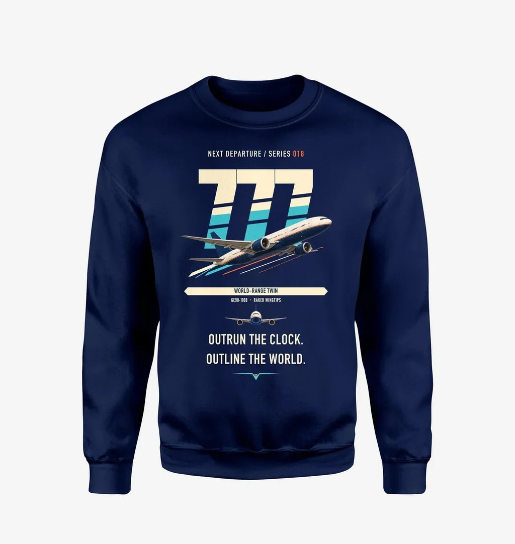 Boeing 777-200LR design on navy blue sweatshirt