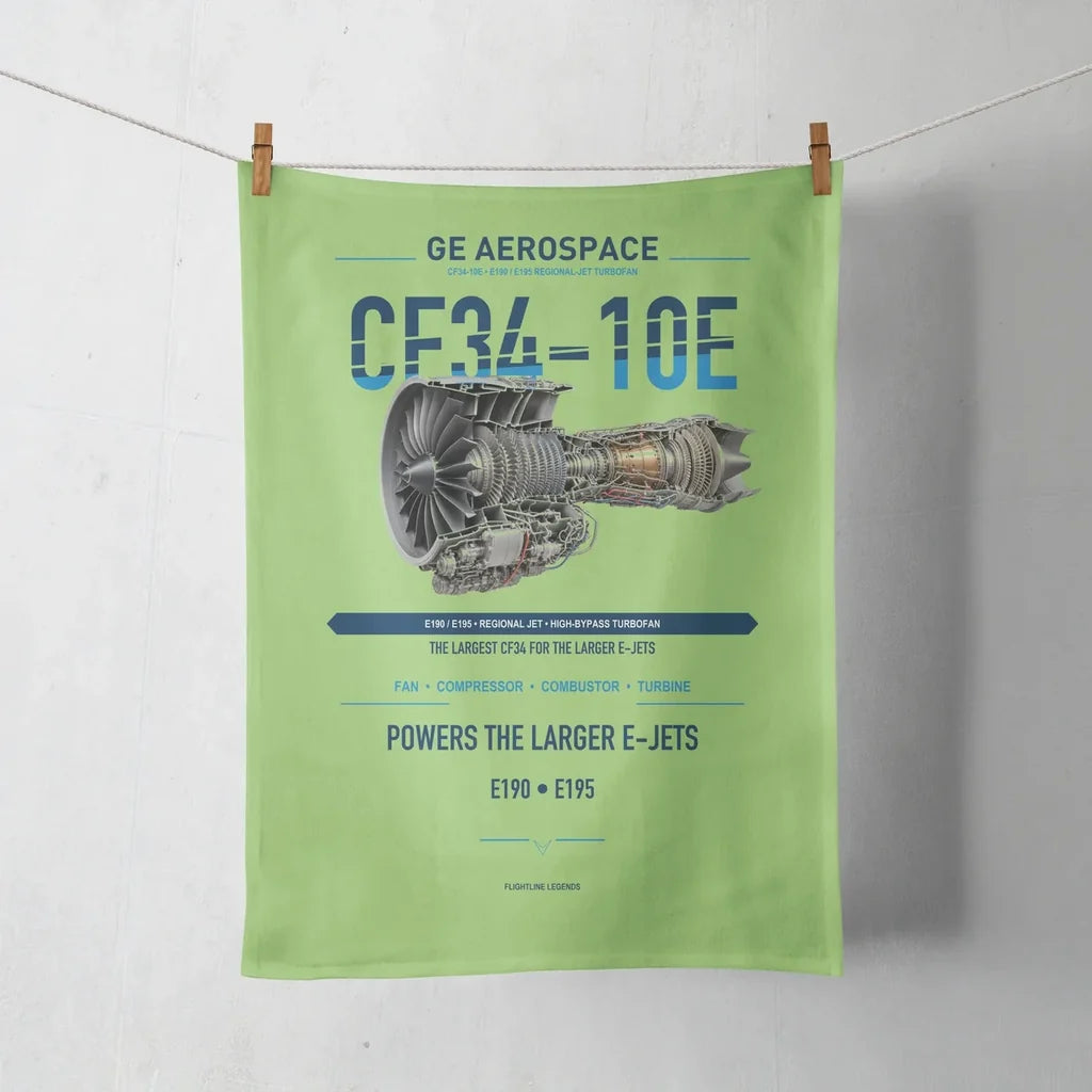 CF34-10E design on light green towel