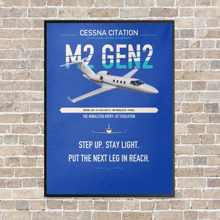 Cessna Citation M2 Gen2 vertical canvas print - framed - blue background