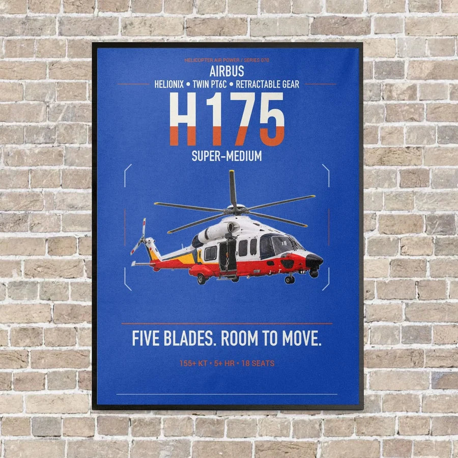 Airbus H175 vertical canvas print - framed - blue background