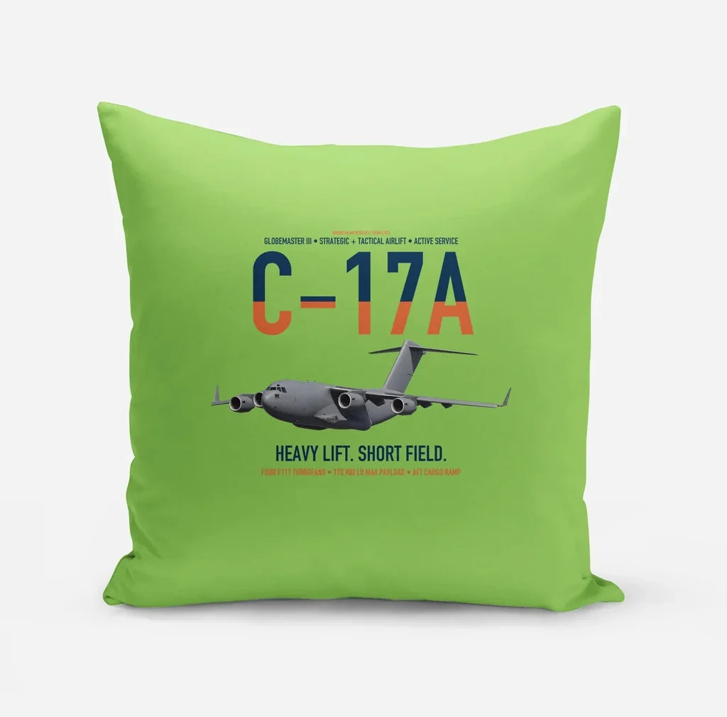C-17A Globemaster III design on light green pillow
