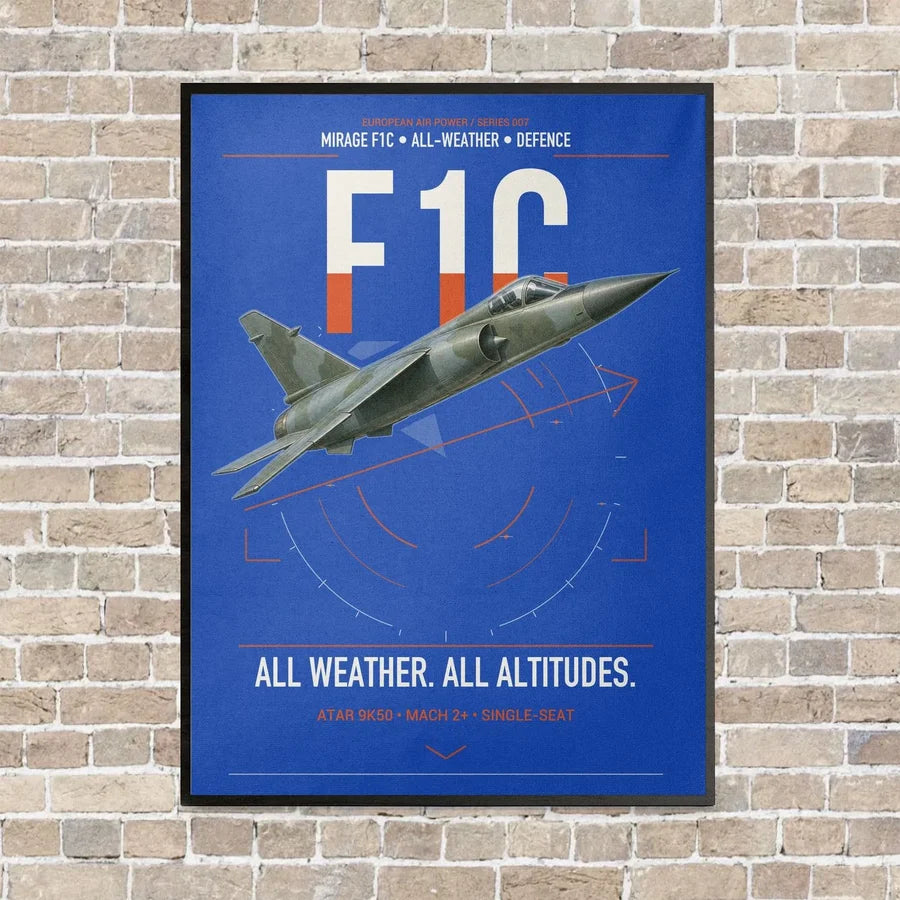 Dassault Mirage F1C vertical canvas print - framed - blue background