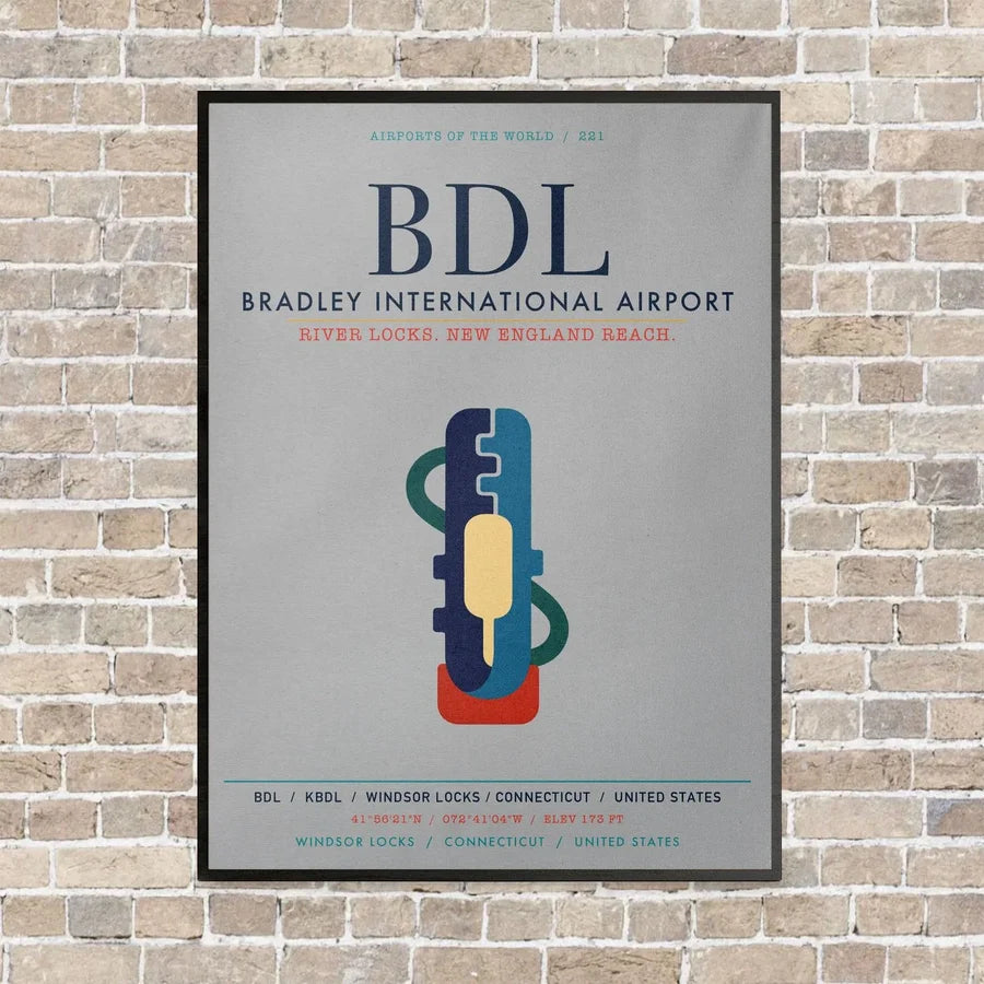 Bradley International Airport BDL vertical canvas print - framed - light gray background