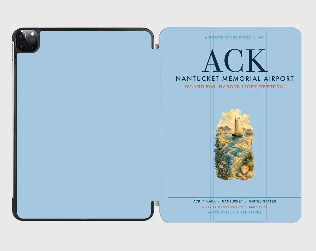 Nantucket Memorial Airport (ACK) design on light blue ipad tablet case