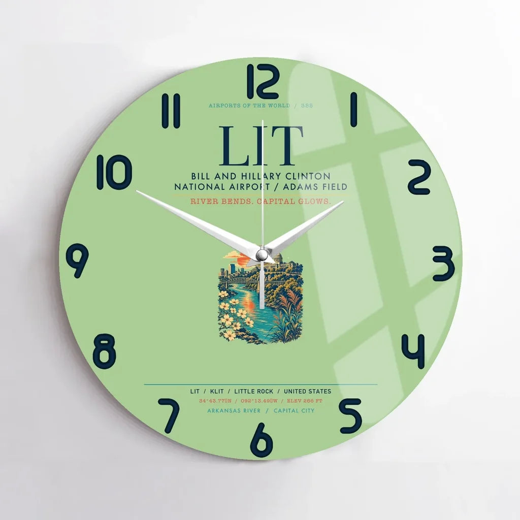 Bill and Hillary Clinton National Airport (LIT) design on light green no frame wall clock