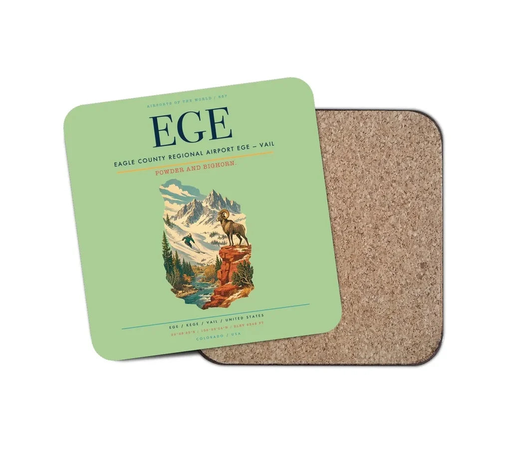Eagle County Regional Airport (EGE) design on light green 1 piece coaster