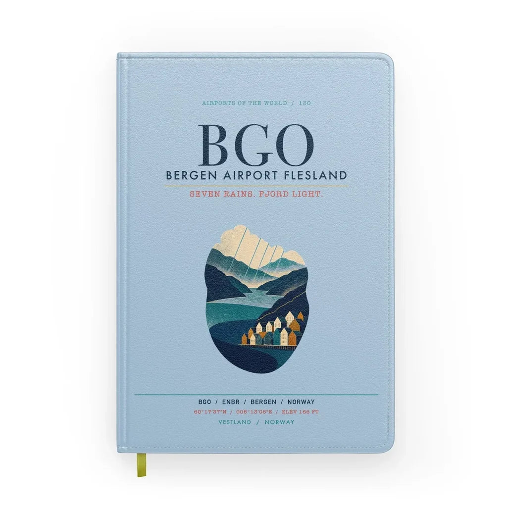 Bergen Airport Flesland (BGO) design on light blue notebook