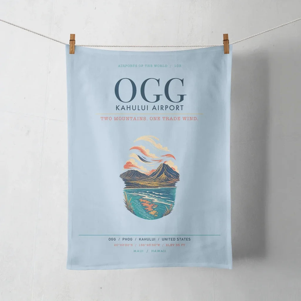 Kahului Airport (OGG) design on light blue towel