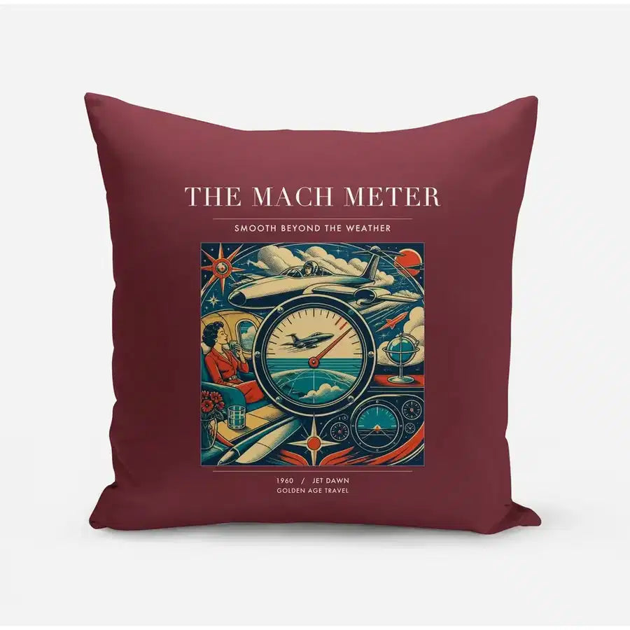 VINTAGE G4115 - The Mach Meter - Designed Pillows design on darkred