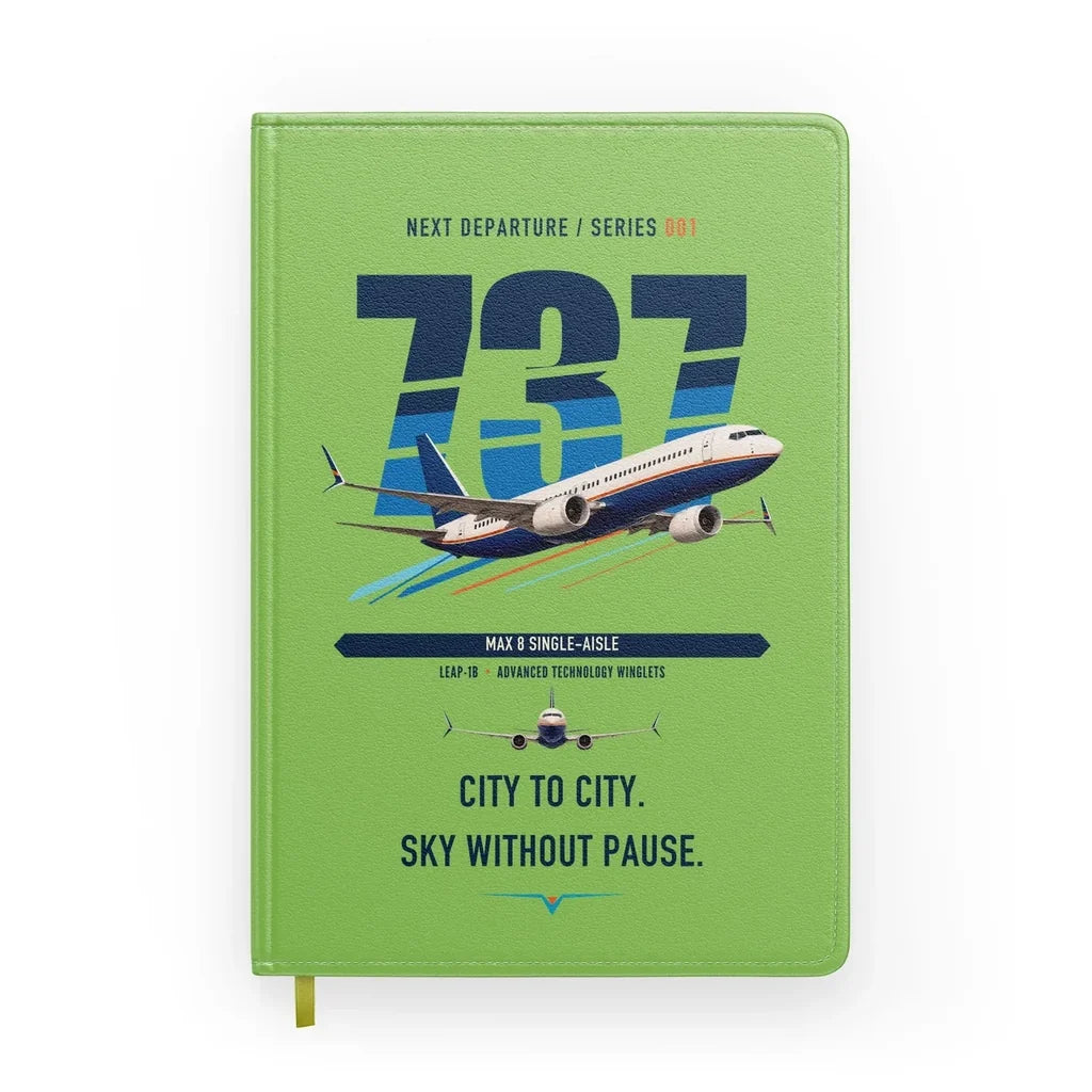 Boeing 737 MAX 8 design on light green notebook