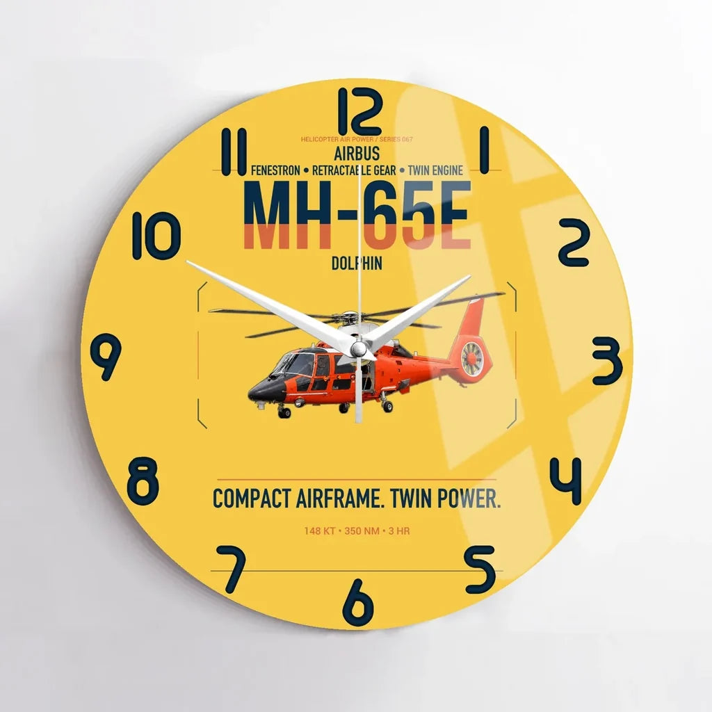 Airbus MH-65E Dolphin design on yellow no frame wall clock