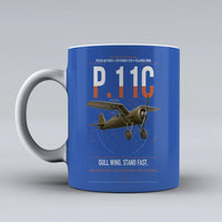Thumbnail for PZL P.11c design on blue ceramic mug, double-side print