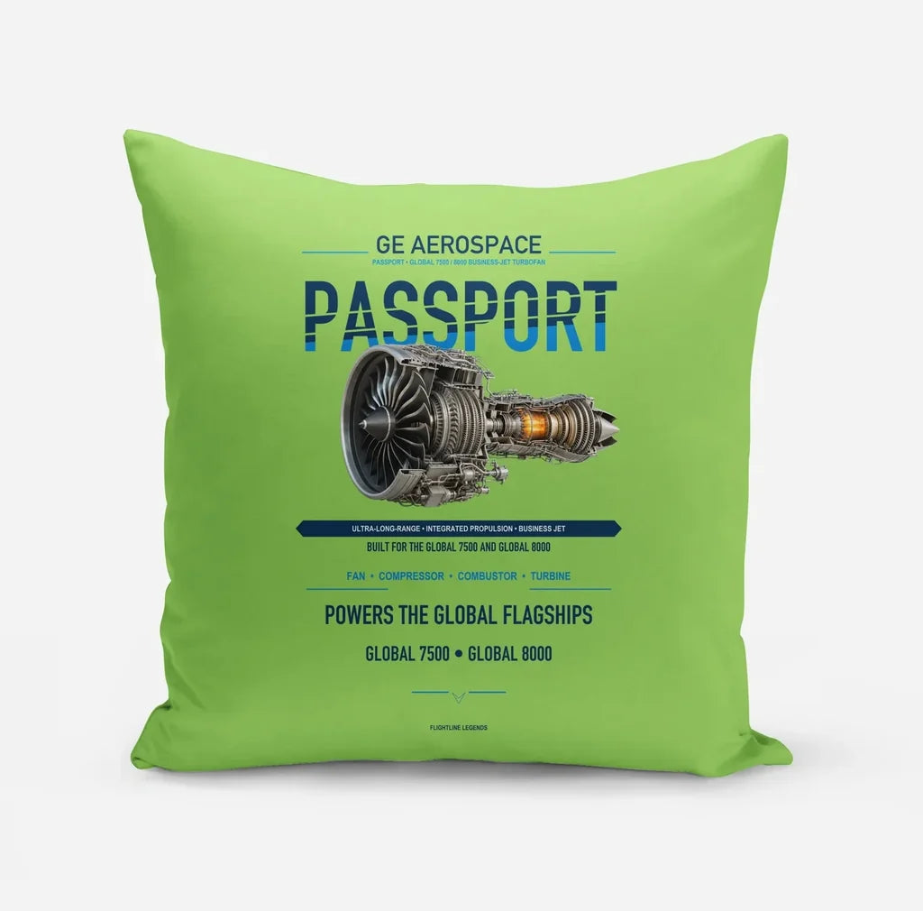 PASSPORT design on light green pillow