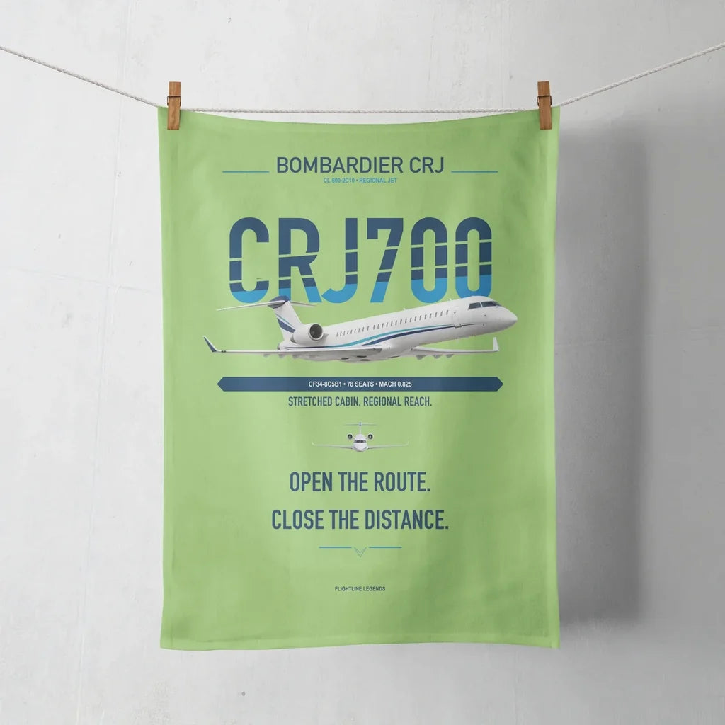 Bombardier CRJ700 design on light green towel