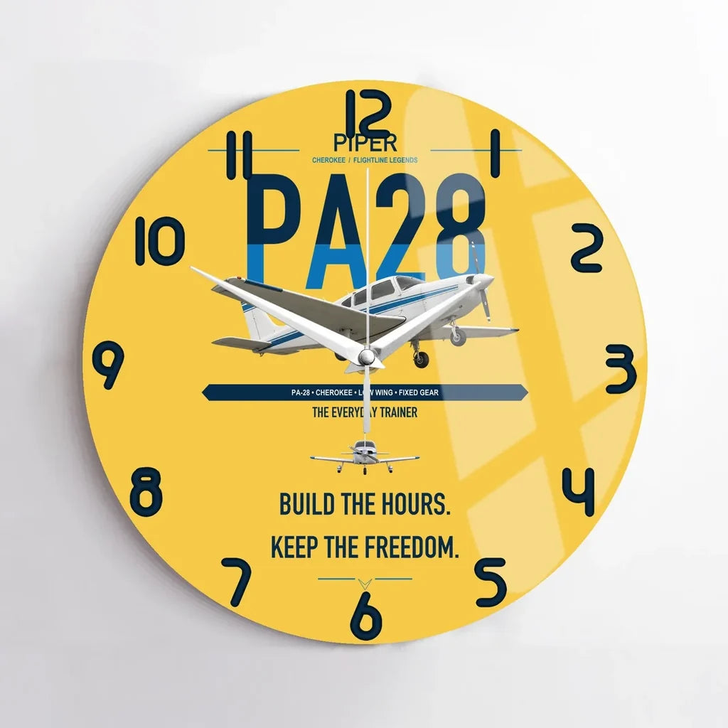 Piper PA-28 Cherokee design on yellow no frame wall clock