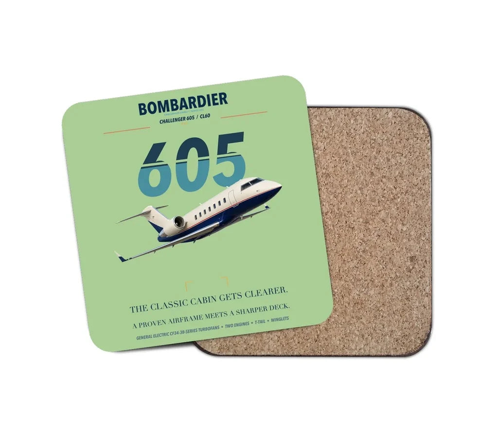Bombardier Challenger 605 design on light green 1 piece coaster