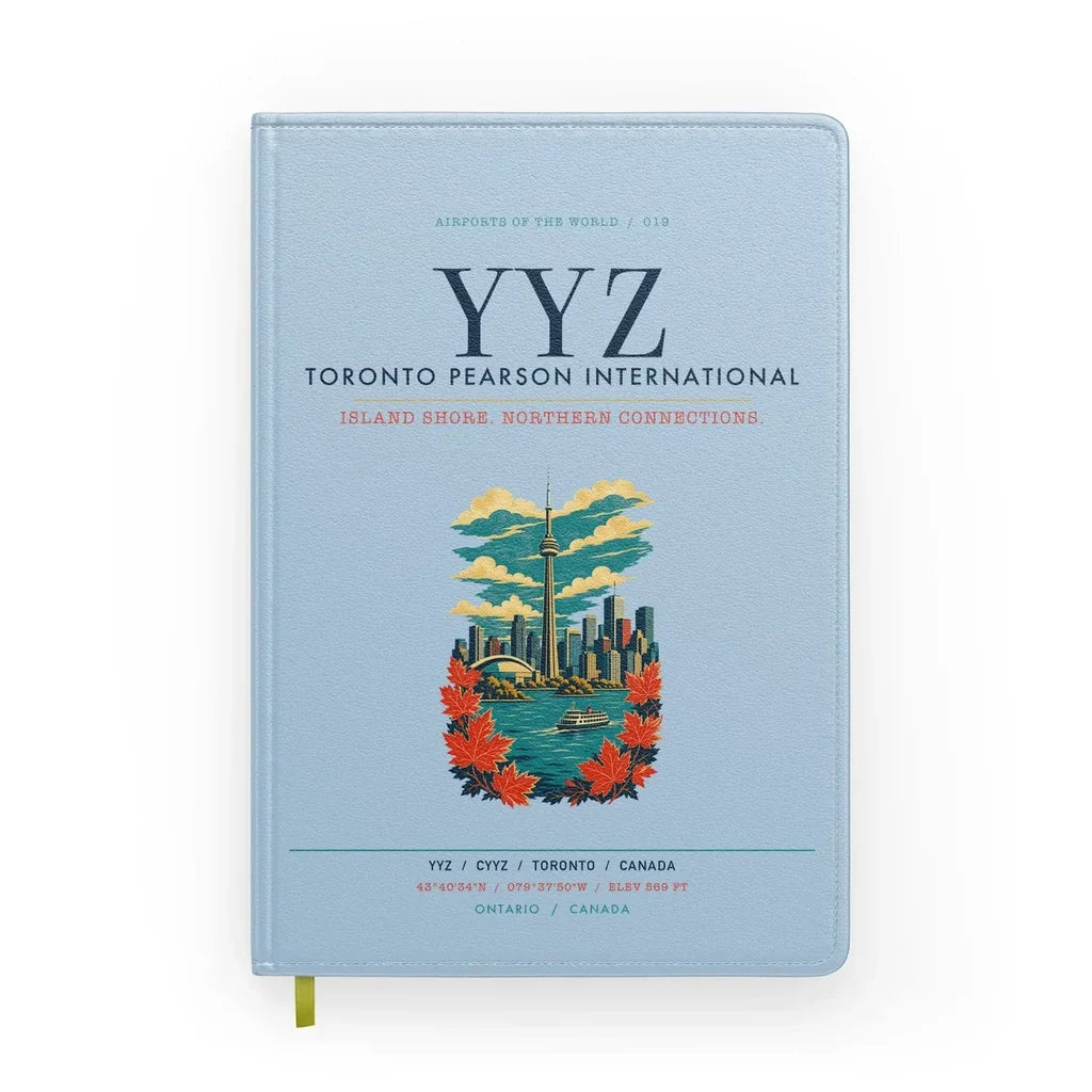 Toronto Pearson International Airport (YYZ) design on light blue notebook