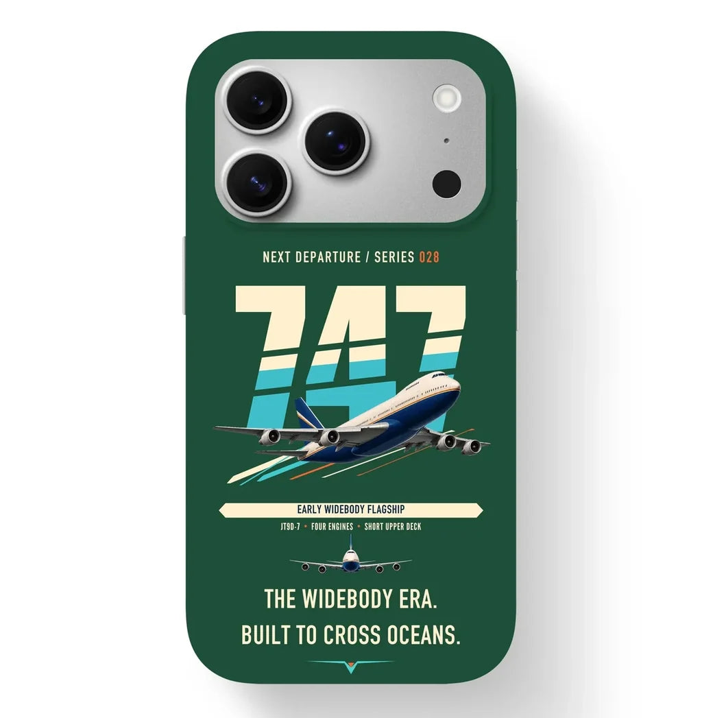 Boeing 747-200B design on dark green magsafe iphone case