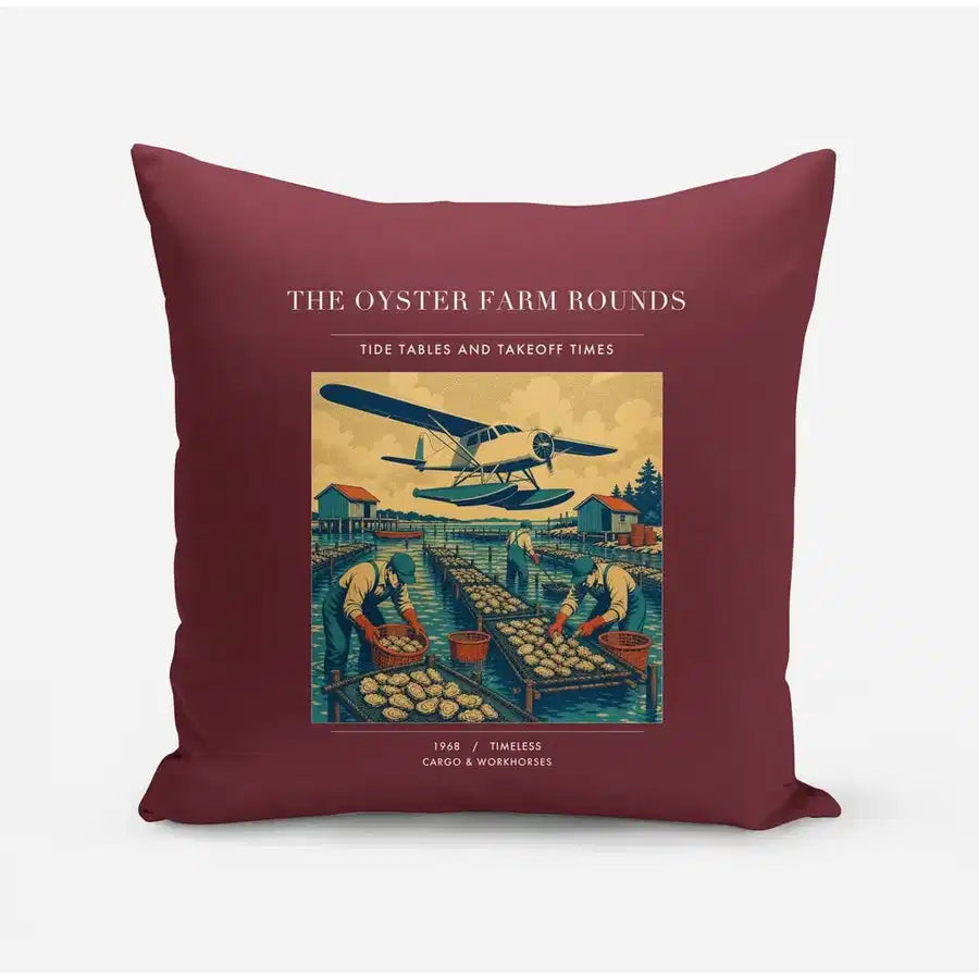 VINTAGE G4446 - The Oyster Farm Rounds - Designed Pillows design on darkred