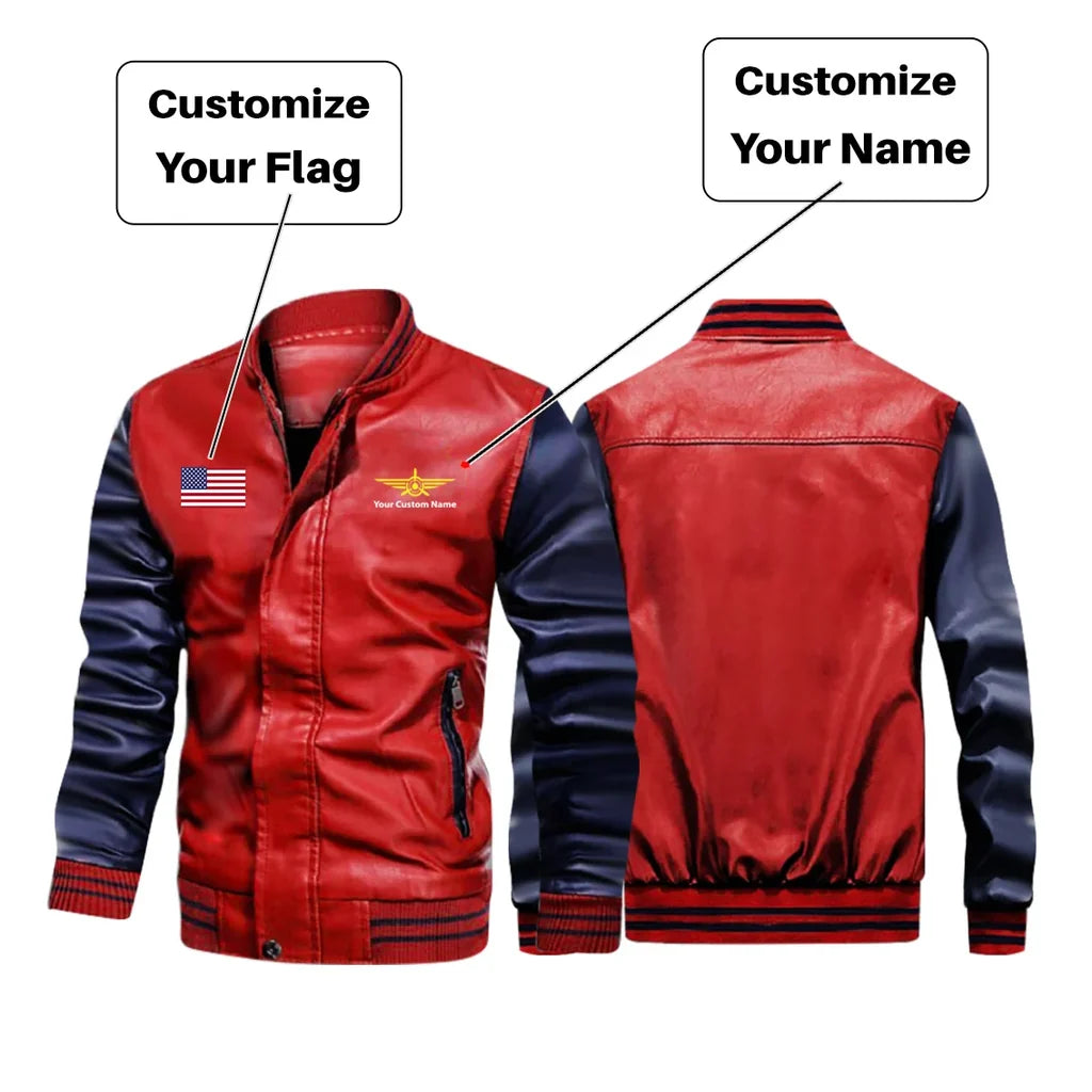 Customisable Flag & Name Stylish Leather Bomber Jacket - view 4