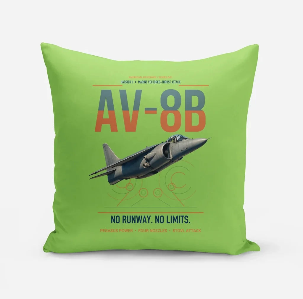 AV-8B Harrier II design on light green pillow
