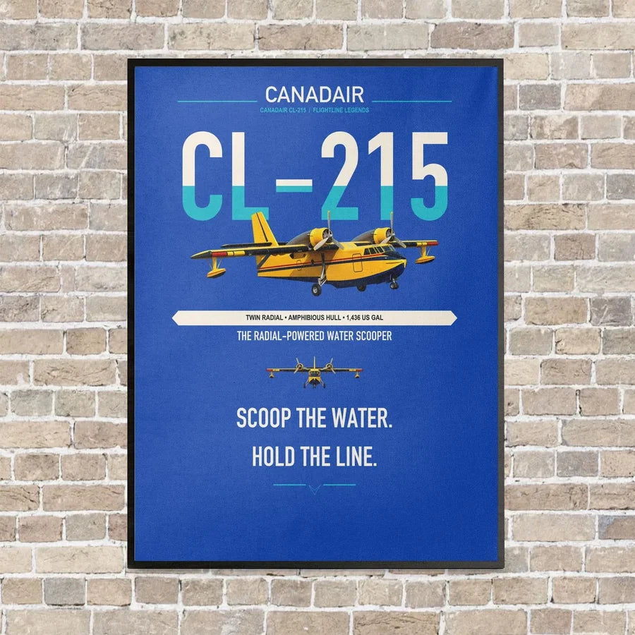 Canadair CL-215 vertical canvas print - framed - blue background