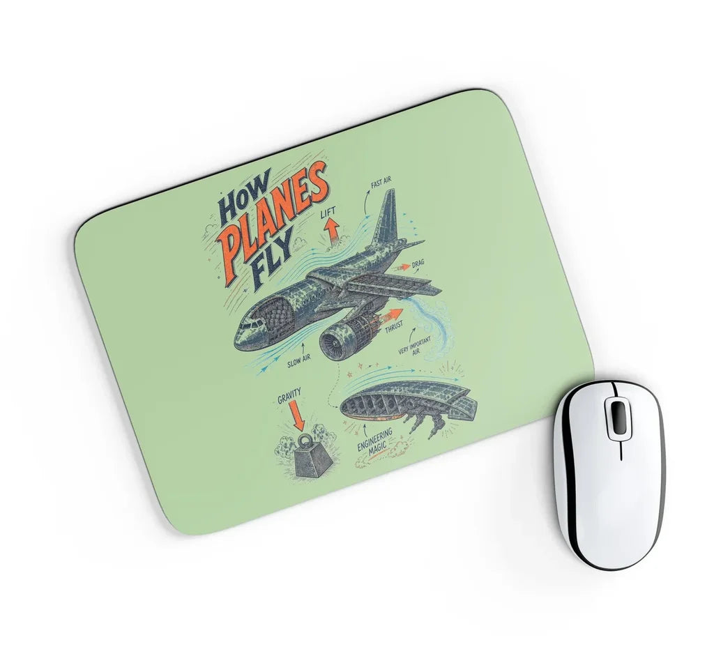 How Planes Fly V2 design on light green rectangle mouse pad