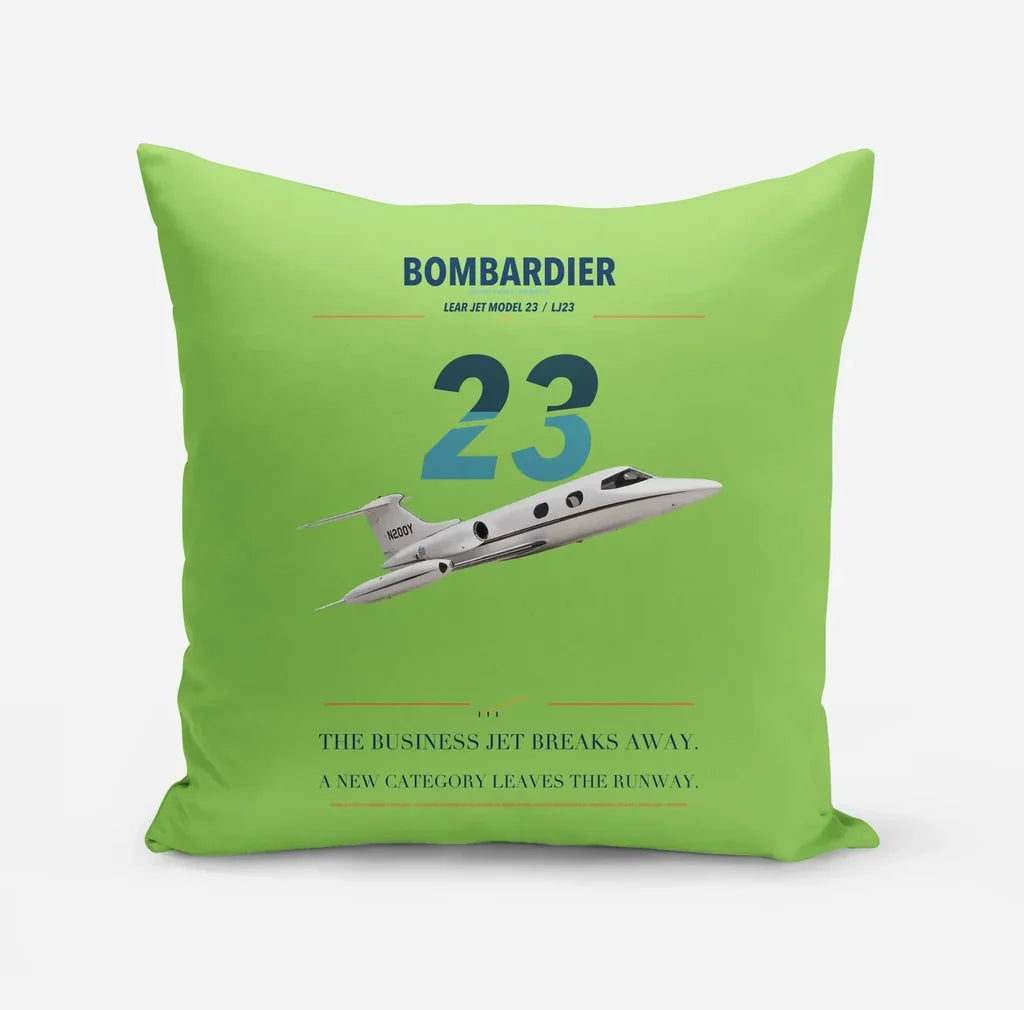 Bombardier Learjet 23 design on light green pillow