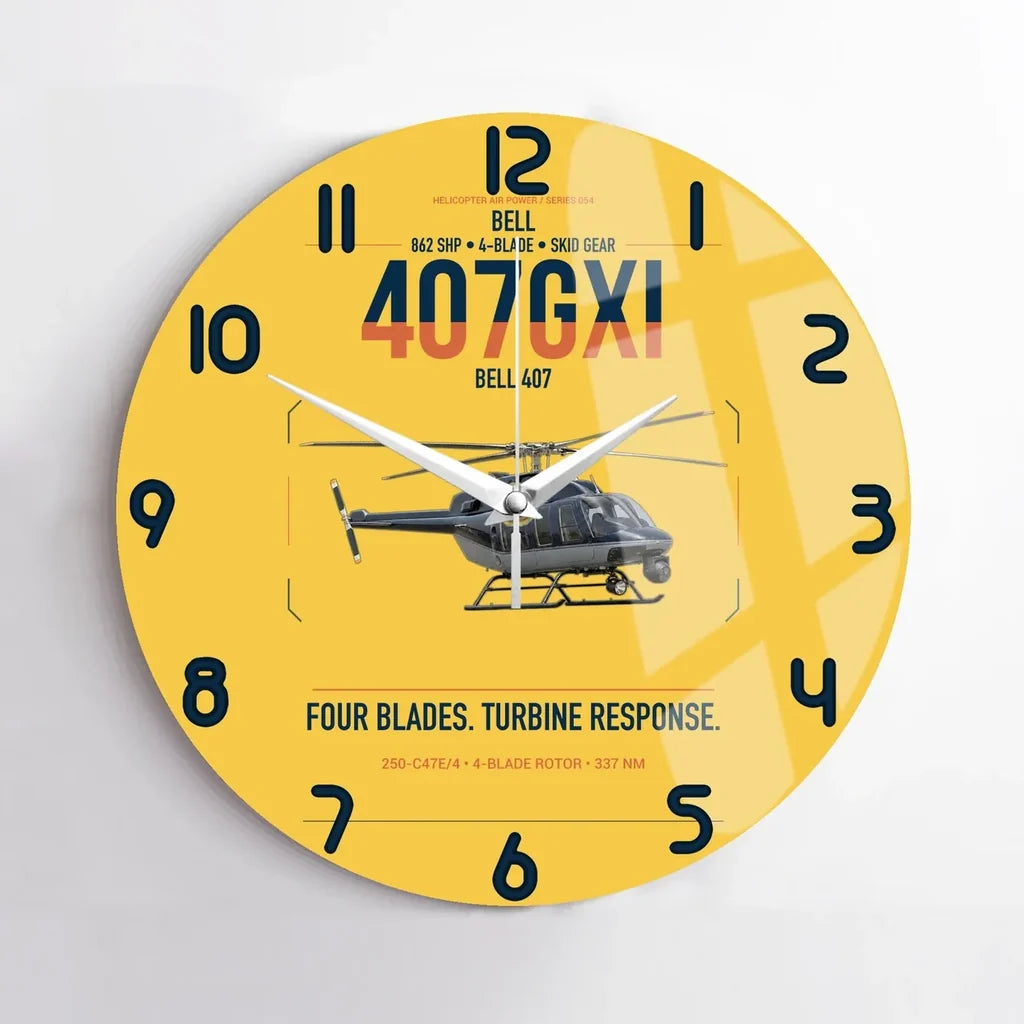 Bell 407GXi design on yellow no frame wall clock