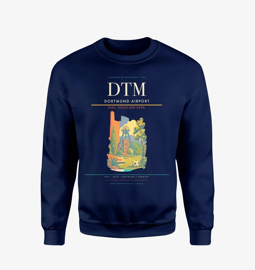 Dortmund Airport (DTM) design on navy blue sweatshirt