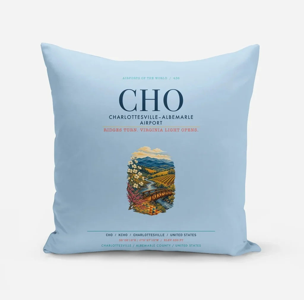 Charlottesville–Albemarle Airport (CHO) design on light blue pillow