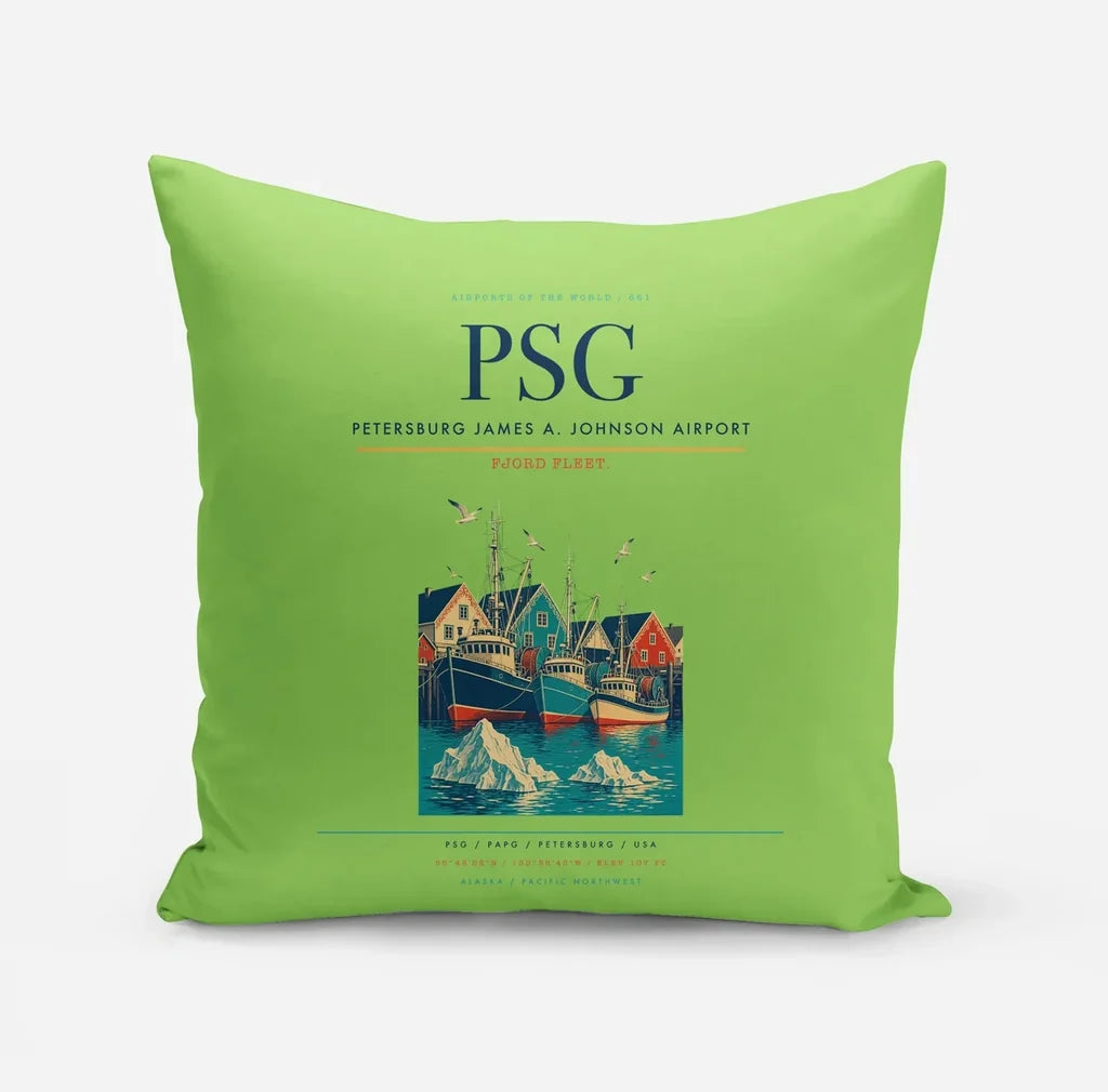 Petersburg James A. Johnson Airport (PSG) design on light green pillow