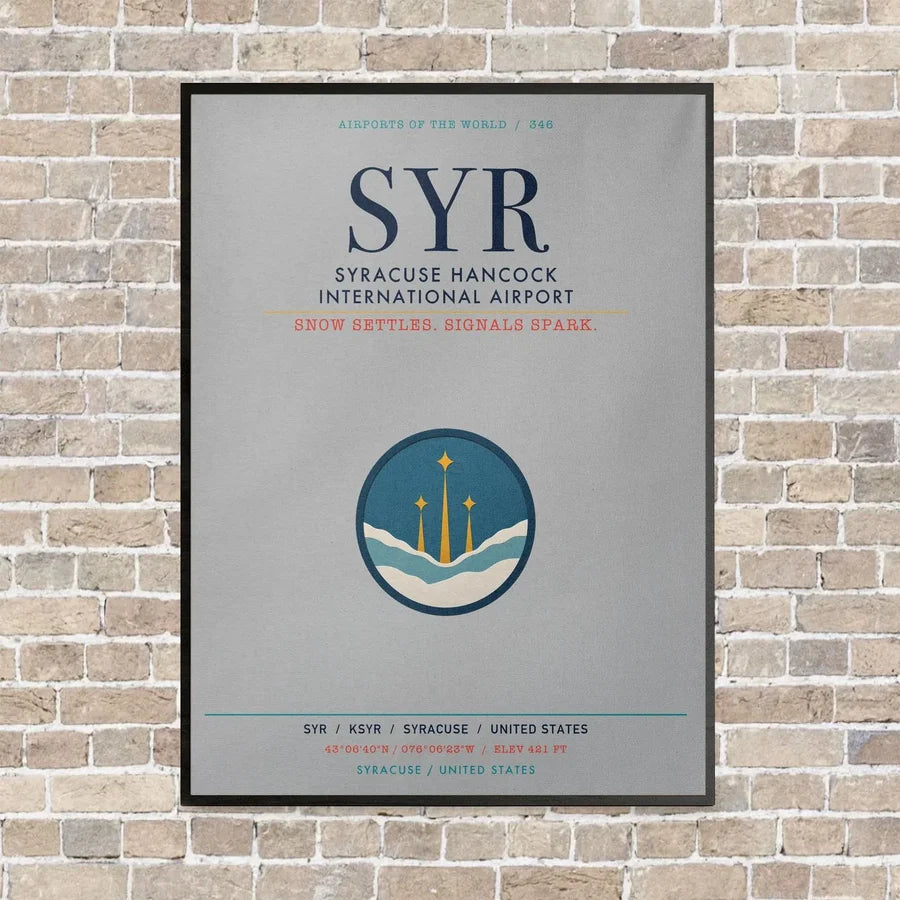 Syracuse Hancock International Airport SYR vertical canvas print - framed - light gray background
