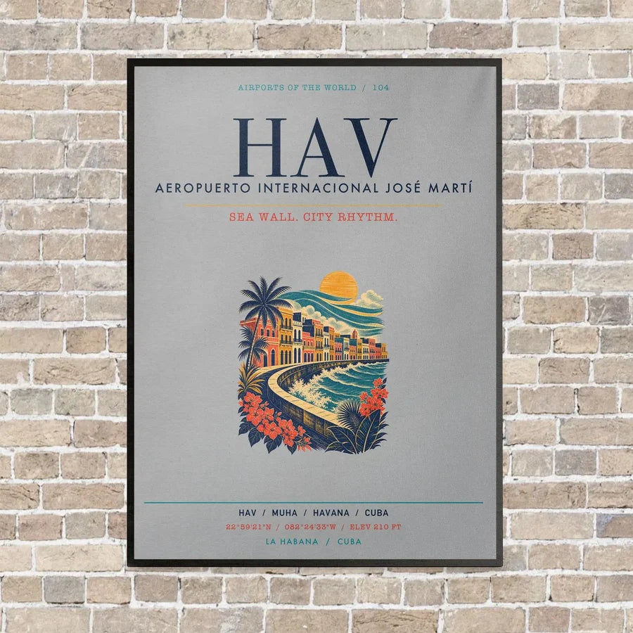 José Martí International Airport Havana HAV vertical canvas print - framed - light gray background