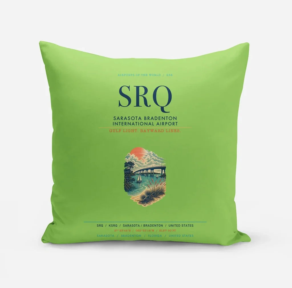 Sarasota Bradenton International Airport (SRQ) design on light green pillow