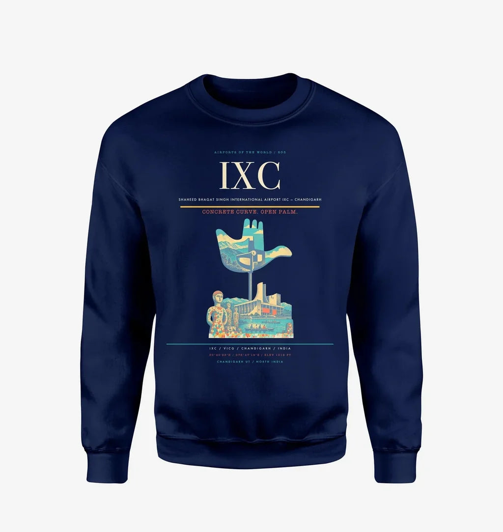 Shaheed Bhagat Singh International Airport (IXC) design on navy blue sweatshirt