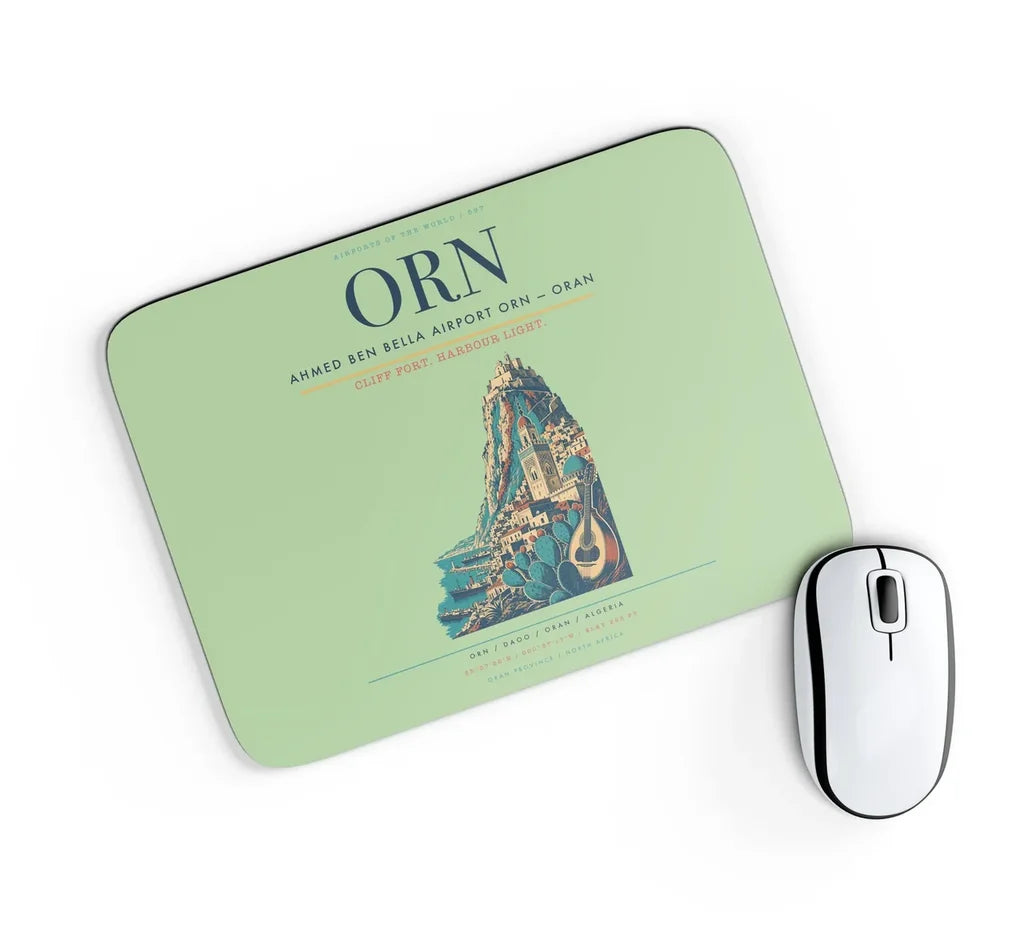 Ahmed Ben Bella Airport (ORN) design on light green rectangle mouse pad