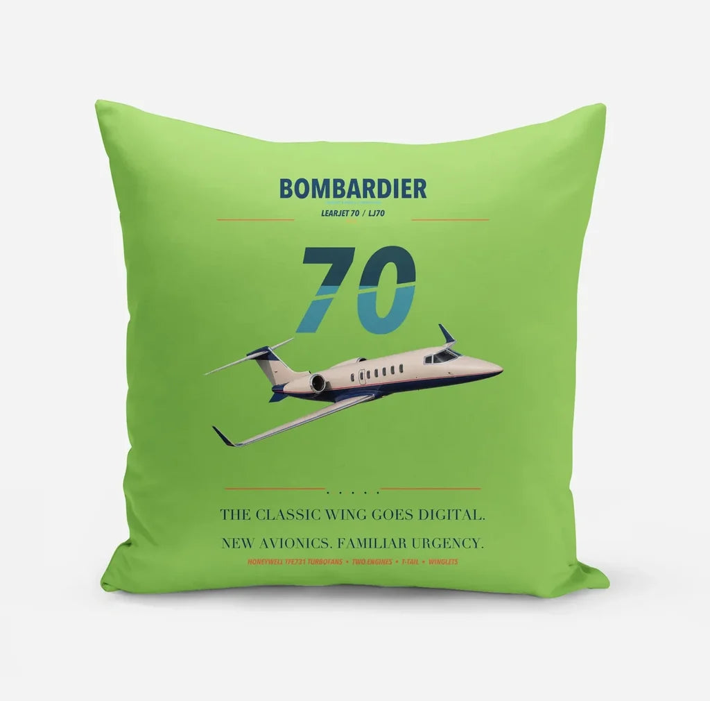 Bombardier Learjet 70 design on light green pillow