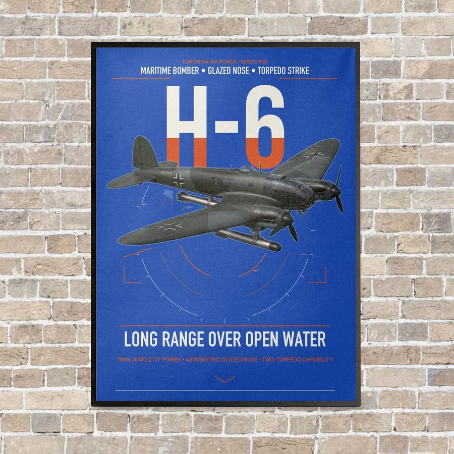 Heinkel He 111H-6 vertical canvas print - framed - blue background