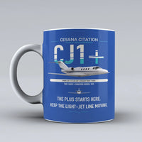 Thumbnail for Cessna Citation CJ1+ design on blue ceramic mug, double-side print